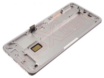 Pantalla completa AMOLED negra con marco blanco / plateado "Glacier white" para Xiaomi Mi Note 10 Lite, M2002F4LG, M1910F4G - Calidad PREMIUM. Calidad PREMIUM